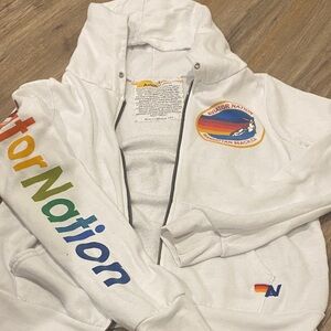 Aviator Nation White Hoodie with Rainbow Accents